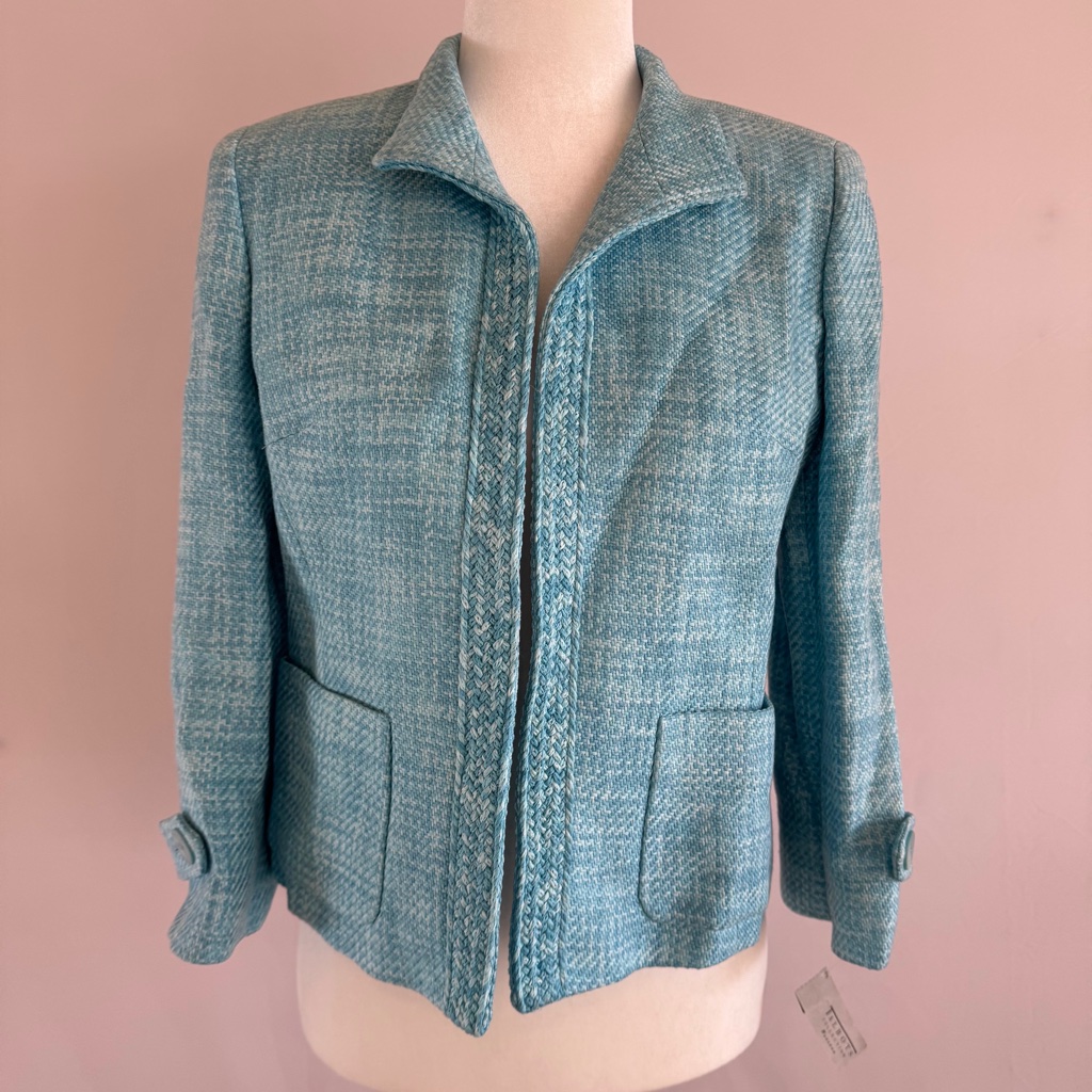 Talbots Made In Italy Blue Tweed Jacket Blazer Size 8 Timeless, Luxury,Easter